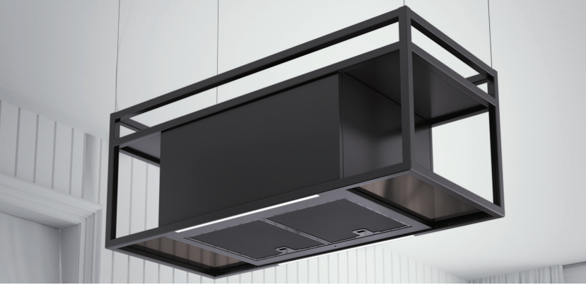 Airforce Q-BIC 90cm Island Cooker Hood in Anthracite & Black Glass Finish-On Cables