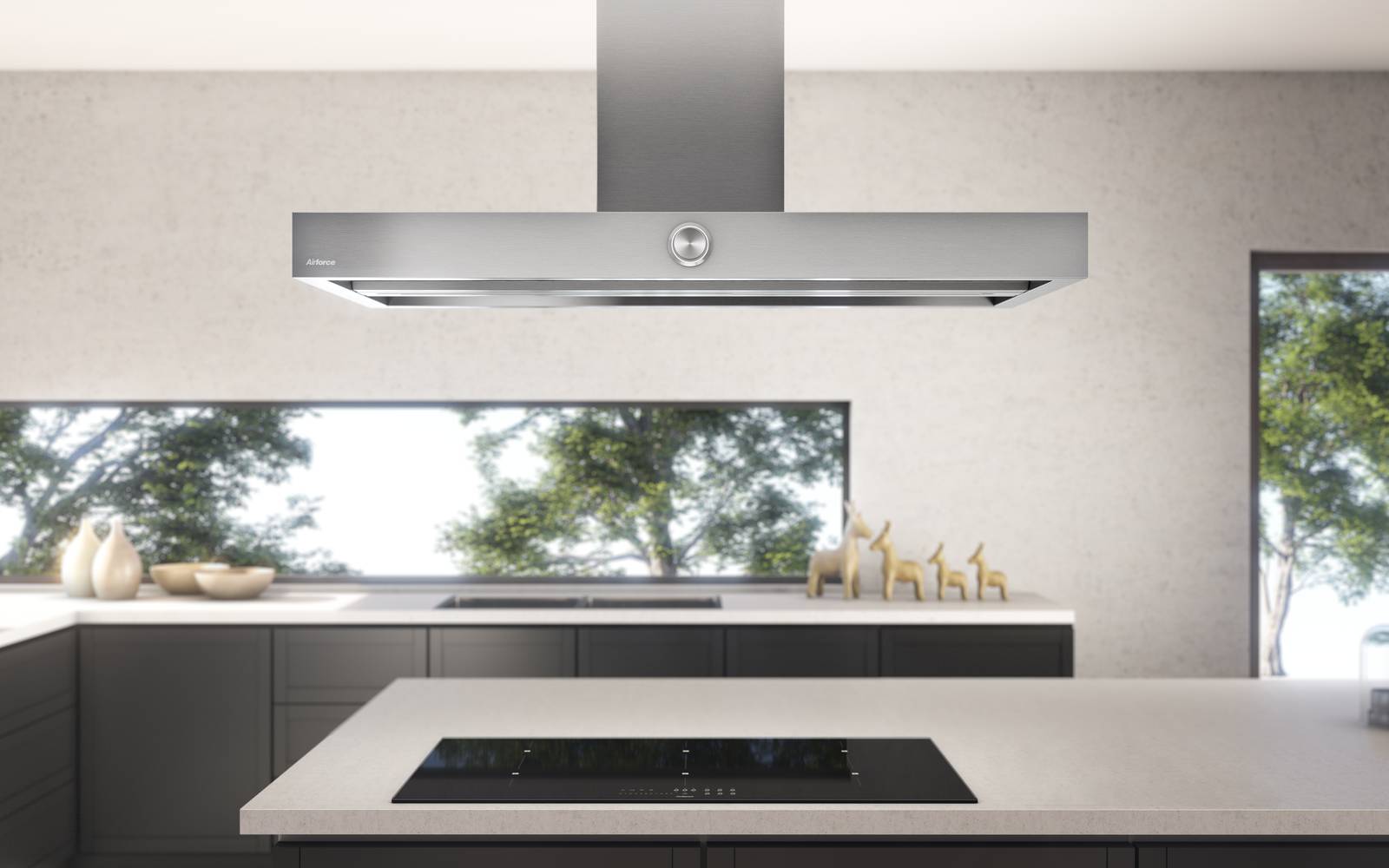 Airforce VIS BOXY Island 120cm Stainless Steel Cooker hood with Rotary Dial Control Integra ready