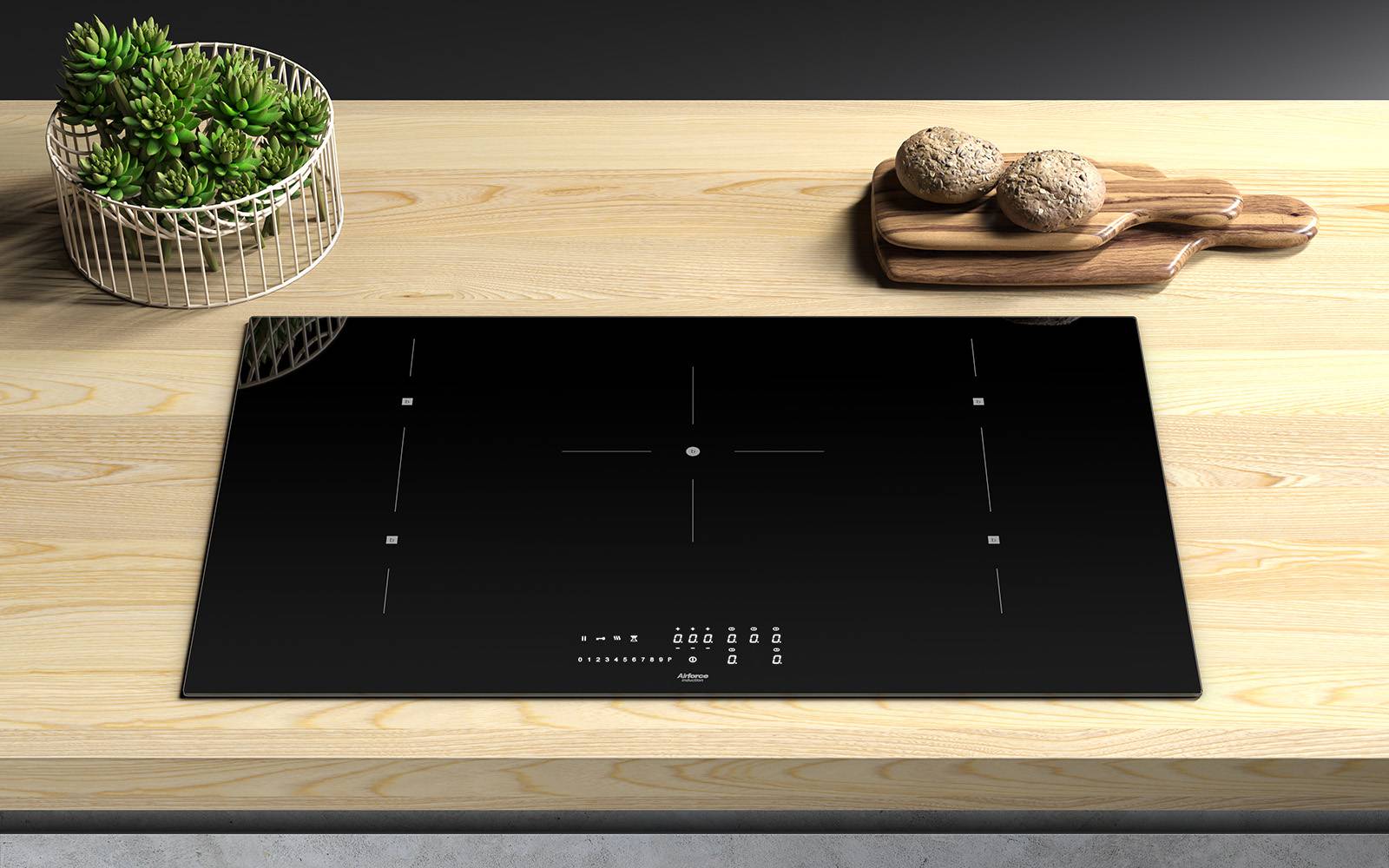 Airforce Smart 90cm Induction hob with 5 Zones slider touch control with 2 Bridgable zones