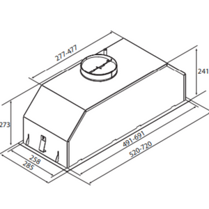 Airforce Modulo POP 72cm Built-in Cooker Hood-Stainless Steel Finish Push Button Control