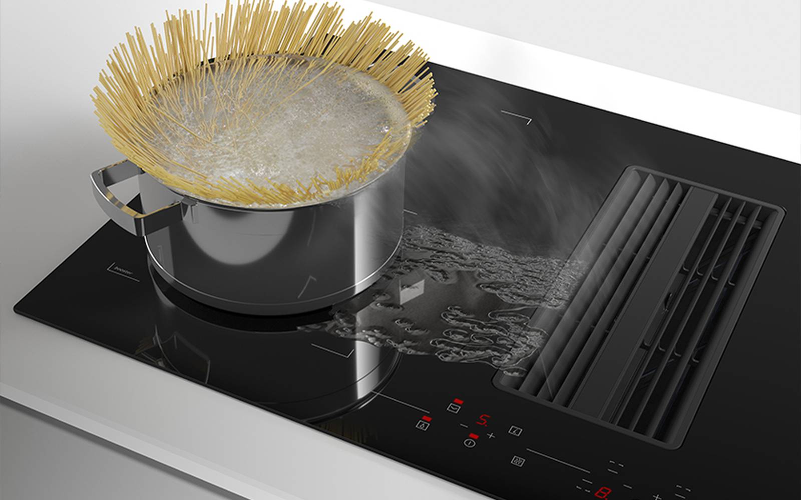 Airforce 0n-Board Essence 83cm Induction Hob with Central Downdraft-Touch control Black Glass finish