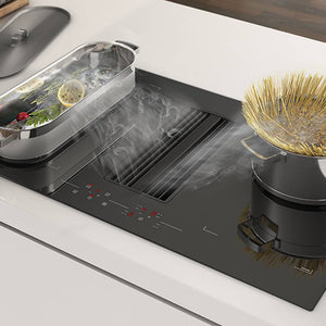 Airforce 0n-Board Essence 83cm Induction Hob with Central Downdraft-Touch control Black Glass finish