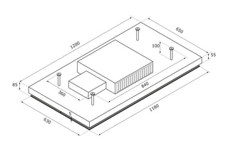 120cm Remote Control Ceiling Cooker Hood - Airforce F139 F - Technical Drawing 