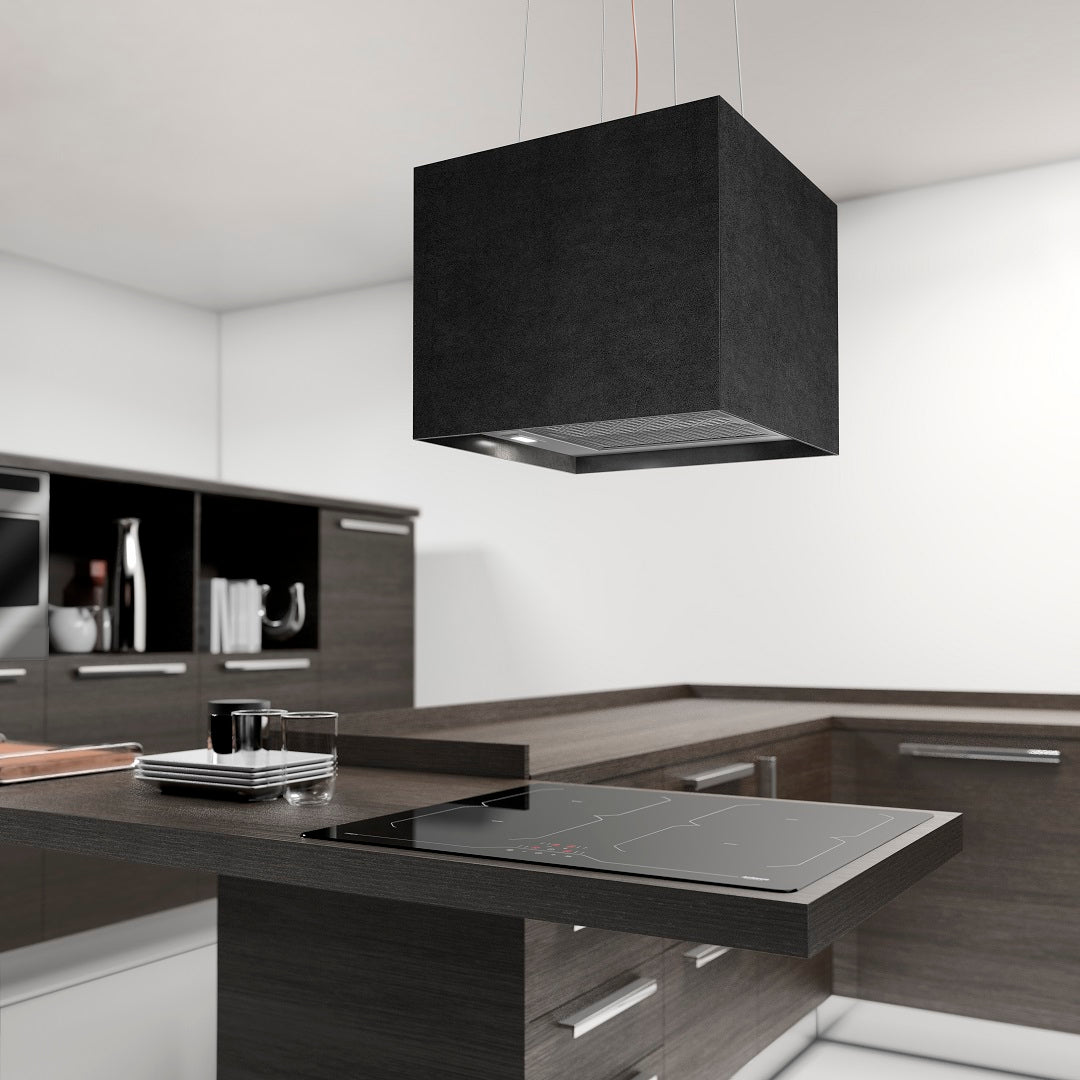 40cm Island LED Lamp Cooker Hood - Airforce Concrete - Black - Installed Example