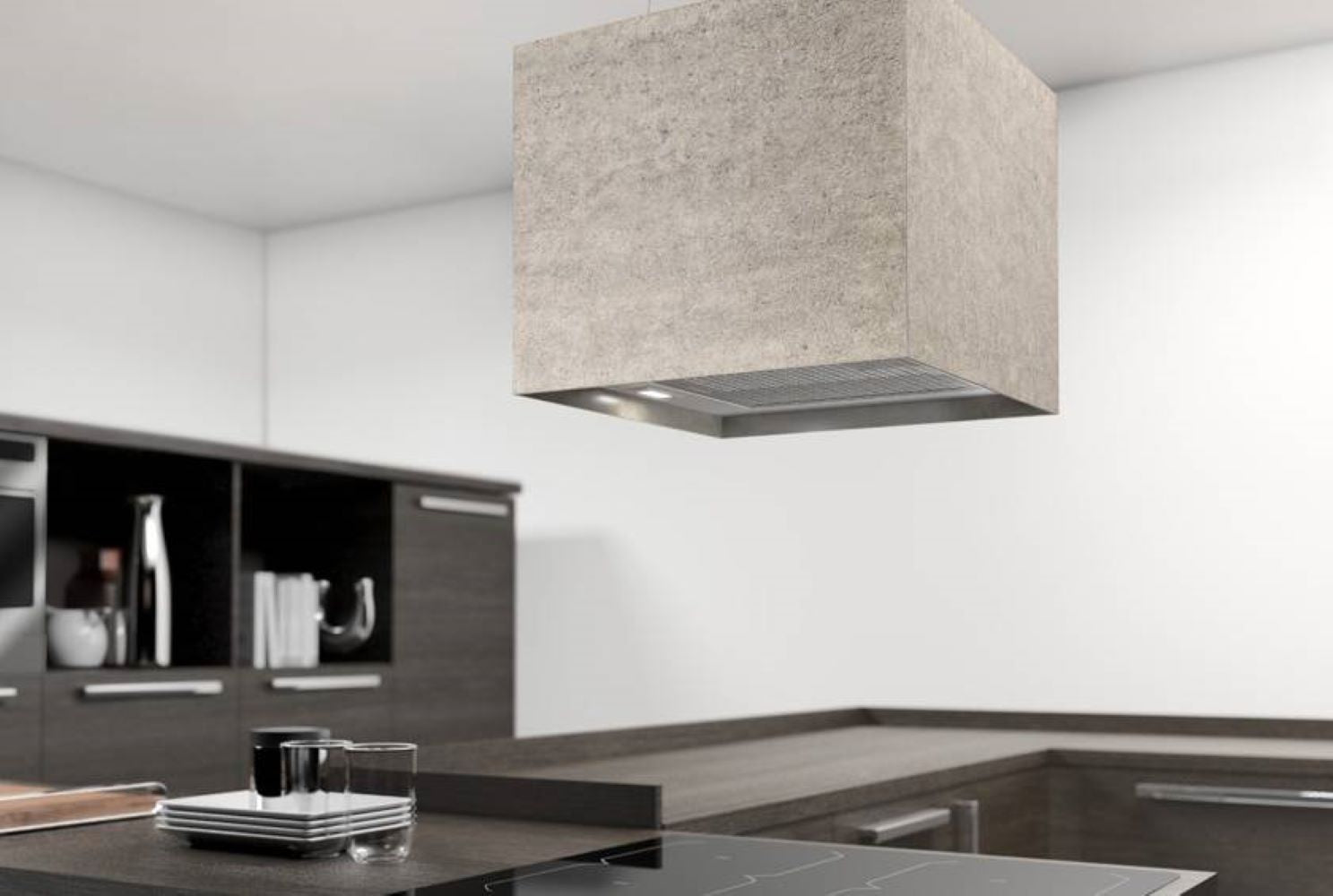 Airforce Concrete 40cm Island Lamp Cooker Hood with Integra System - Ivory