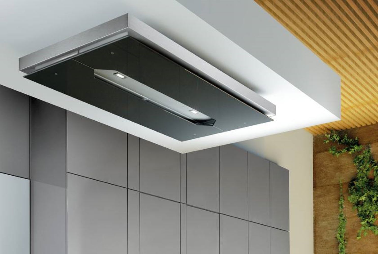 Airforce F139 A 120cm Ceiling Cooker Hood with Remote Control - Black Glass and Stainless Steel