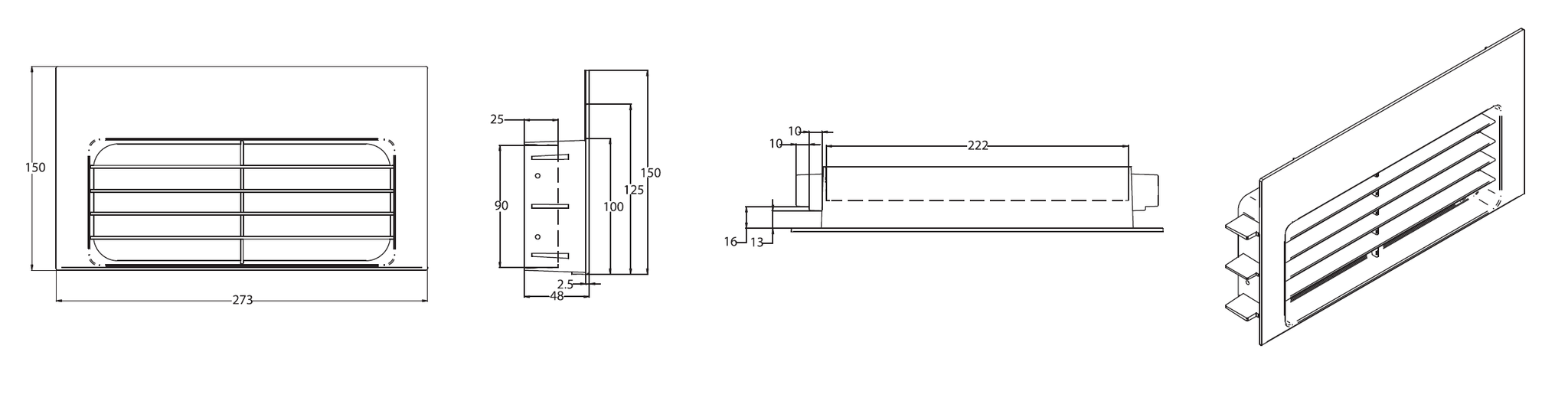 Airforce KRASP003 Kitchen Plinth Grid Kit For Recirculating Installation Technical Image