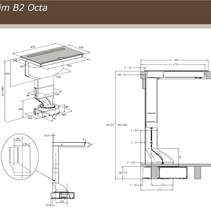 87cm Downdraft Induction Hob - Airforce Aspira Slim B2 Octa - Technical Drawing 