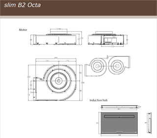 87cm Downdraft Induction Hob - Airforce Aspira Slim B2 Octa - Motor Technical Drawing