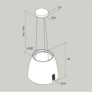 47.5cm Island Lamp Cooker Hood with Integra System - Airforce Ballerina - Black - Technical Drawing 