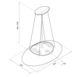 90cm Island LED Lamp Cooker Hood - Airforce Eclipse - Pearl White - Technical Drawing