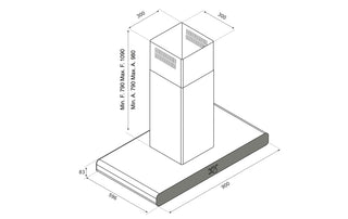 Airforce F121 Slim 90cm Island Cooker Hood - Technical Drawing