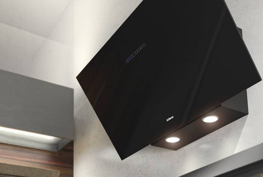 Airforce F203 60cm Angled Wall Mounted Cooker Hood - Black Glass - Large