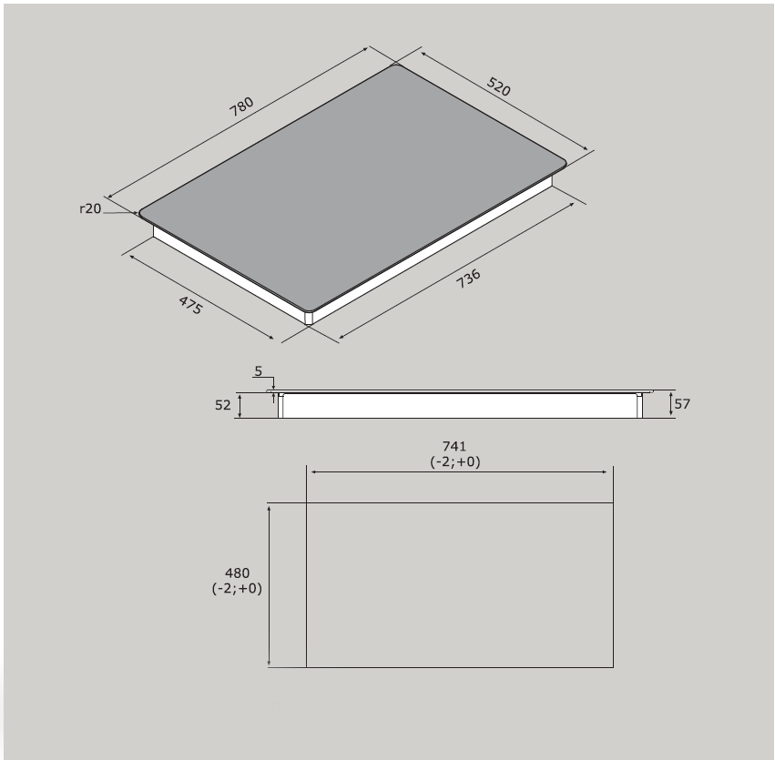 Airforce Integra 78 B2 78Cm 4 Zone Touch Control Induction Hob - Black - Technical Image