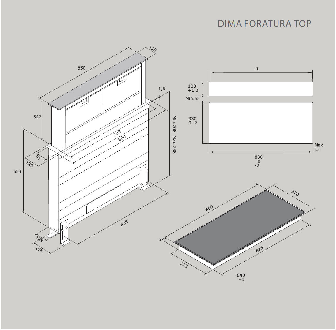 86cm Popup Downdraft Extractor & Induction Hob - Airforce Integra DD - Technical Drawing 