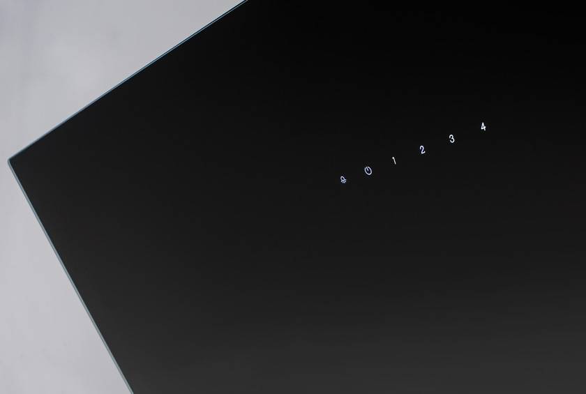 Airforce V1 60cm Flat Wall Mounted Cooker Hood - Black glass Close Up